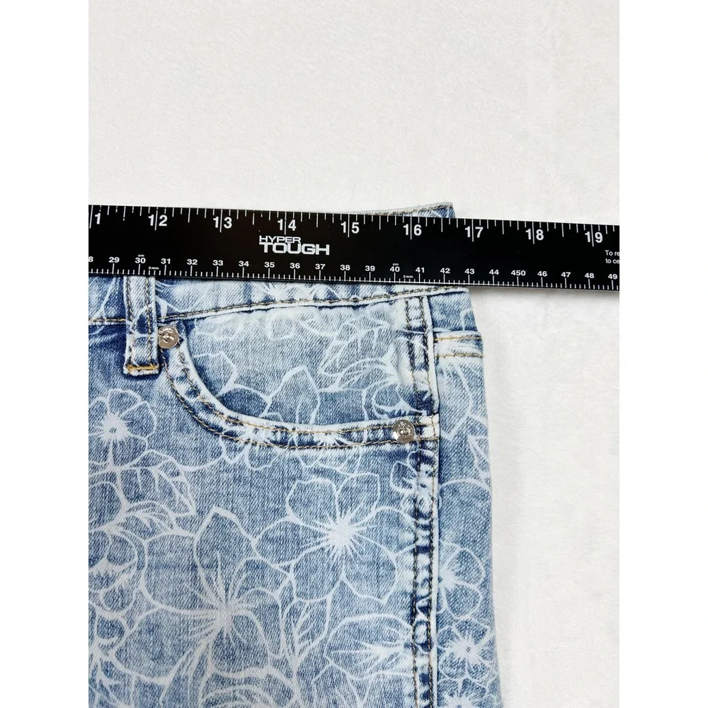 Ella Moss Super High Skinny Crop Floral Jeans Blue White Print Raw Hem Size 30